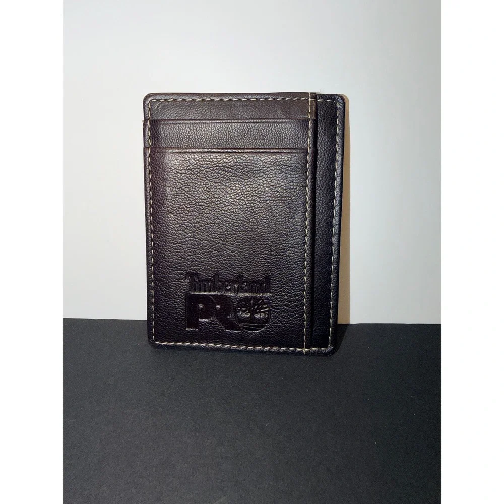Timberland PRO Mens Brown Genuine Leather Slim Front Pocket ID Window Wallet
